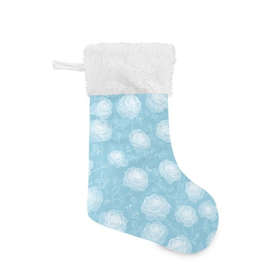 Christmas Stocking with Hanging Loop for Family Holiday Ornament Elegant White Roses