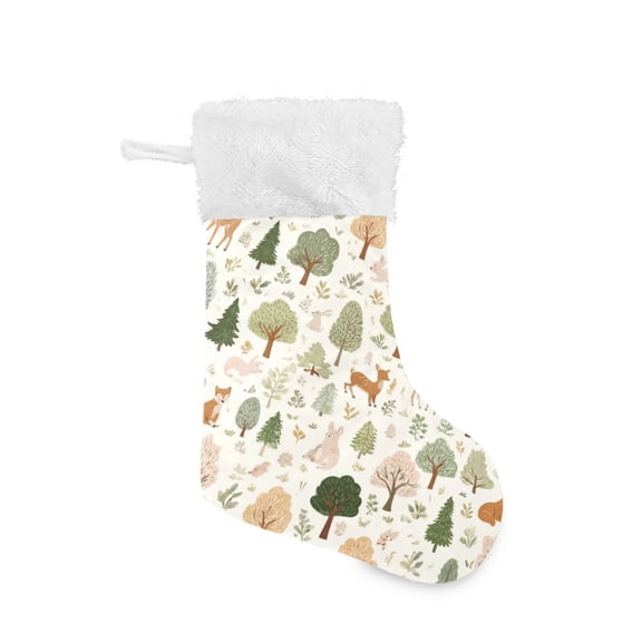 Christmas Stocking with Hanging Loop for Family Holiday Ornament Forest Animals and Trees