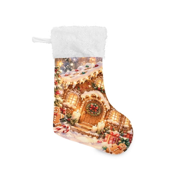 Christmas Stocking with Hanging Loop for Family Holiday Ornament Gingerbread House Pattern
