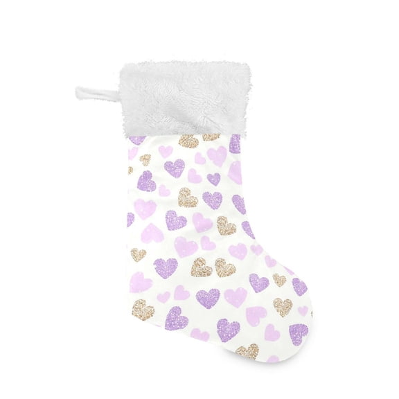 Christmas Stocking with Hanging Loop for Family Holiday Ornament Glitter Heart Pattern