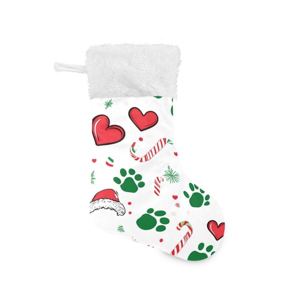 Christmas Stocking with Hanging Loop for Family Holiday Ornament Green Dog Paw Prints
