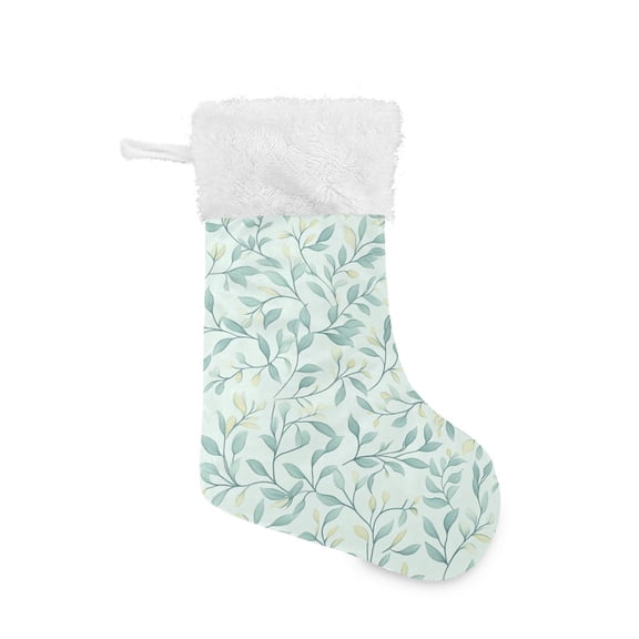 Christmas Stocking with Hanging Loop for Family Holiday Ornament Green Leaf Pattern