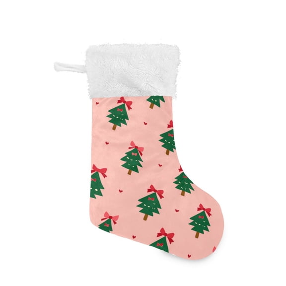 Christmas Stocking with Hanging Loop for Family Holiday Ornament Green Trees and Red Bows