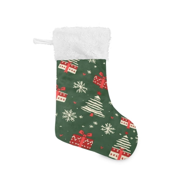 Christmas Stocking with Hanging Loop for Family Holiday Ornament Green and Red Christmas Pattern