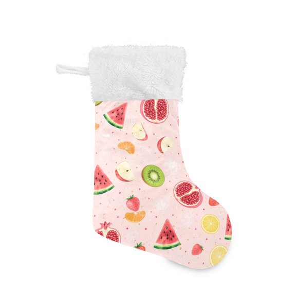 Christmas Stocking with Hanging Loop for Family Holiday Ornament Hand-drawn Fruit Patterns