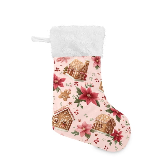 Christmas Stocking with Hanging Loop for Family Holiday Ornament Houses and Flowers