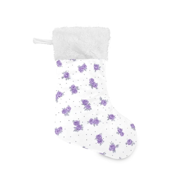 Christmas Stocking with Hanging Loop for Family Holiday Ornament Lavender Roses Pattern