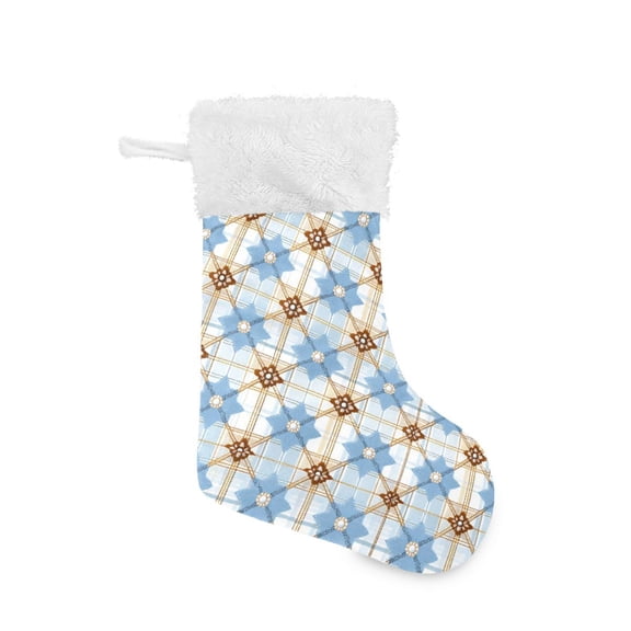 Christmas Stocking with Hanging Loop for Family Holiday Ornament Lght Blue Stars Pattern
