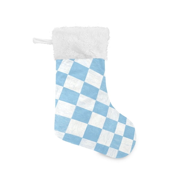 Christmas Stocking with Hanging Loop for Family Holiday Ornament Light Blue and White Checkered