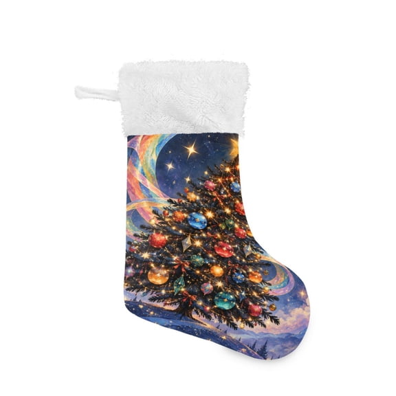 Christmas Stocking with Hanging Loop for Family Holiday Ornament Magical Christmas Tree Pattern