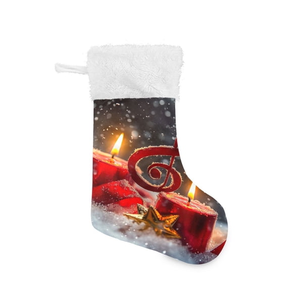 Christmas Stocking with Hanging Loop for Family Holiday Ornament Music Note and Candles