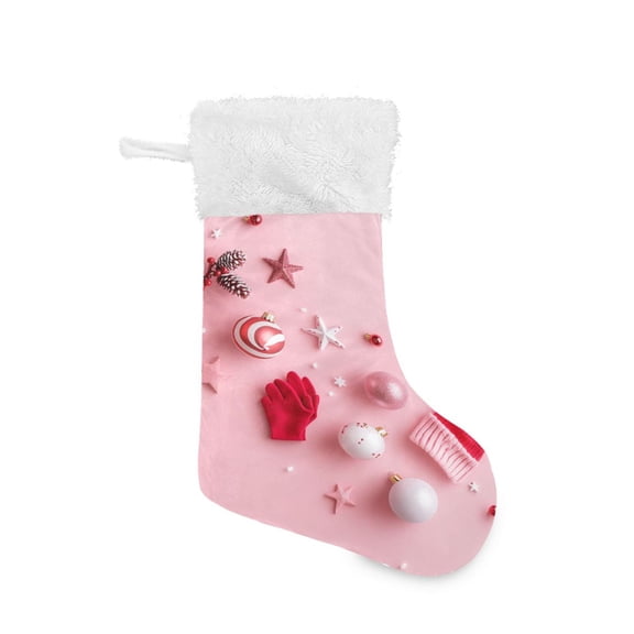 Christmas Stocking with Hanging Loop for Family Holiday Ornament Pink Christmas Background