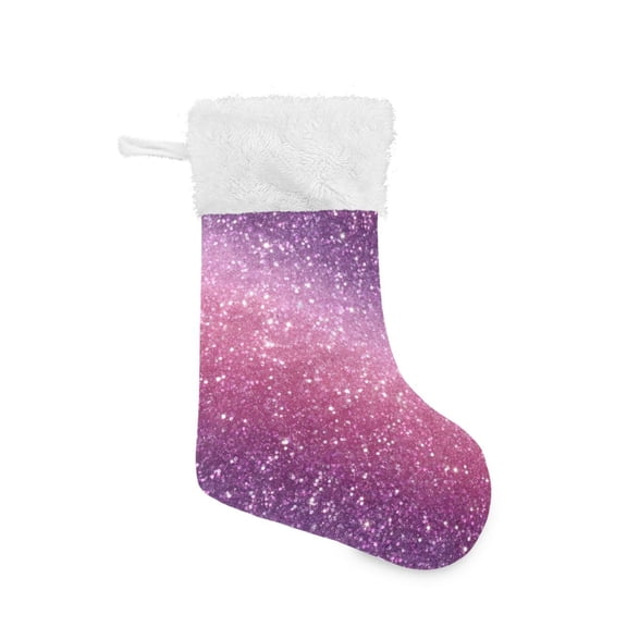 Christmas Stocking with Hanging Loop for Family Holiday Ornament Pink and Purple Glitter Pattern