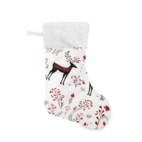Christmas Stocking with Hanging Loop for Family Holiday Ornament Reindeer Pattern