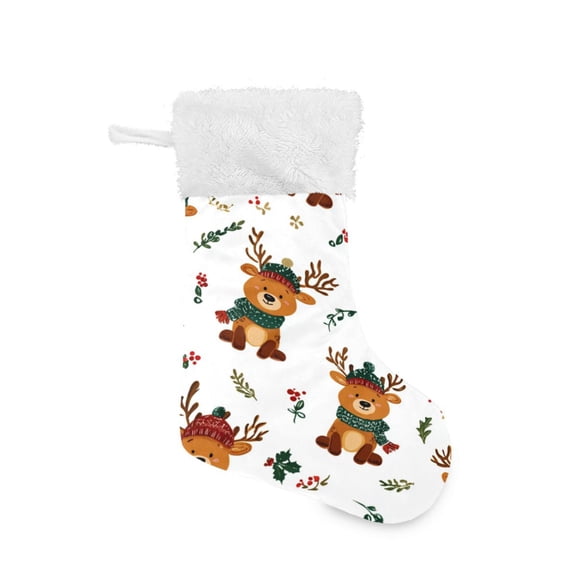 Christmas Stocking with Hanging Loop for Family Holiday Ornament Reindeer with Scarf Pattern