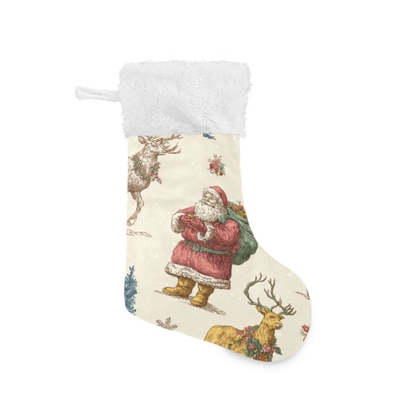 Christmas Stocking with Hanging Loop for Family Holiday Ornament Retro Santa Claus and Reindeer