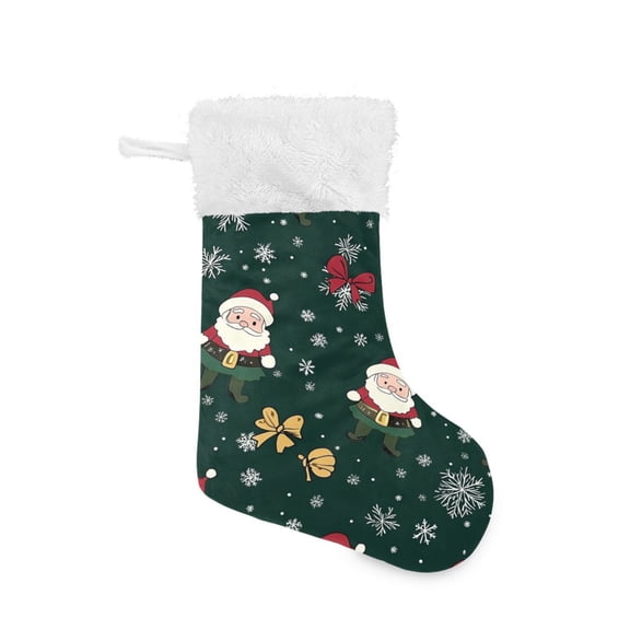 Christmas Stocking with Hanging Loop for Family Holiday Ornament Santa Claus and Bows