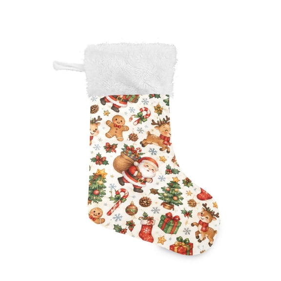 Christmas Stocking with Hanging Loop for Family Holiday Ornament Santa Claus and Reindeer Christmas Pattern
