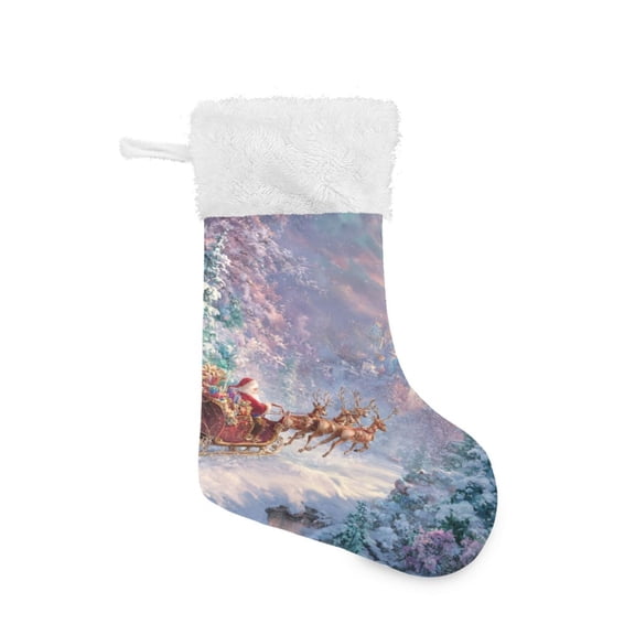 Christmas Stocking with Hanging Loop for Family Holiday Ornament Santa Claus in Sleigh