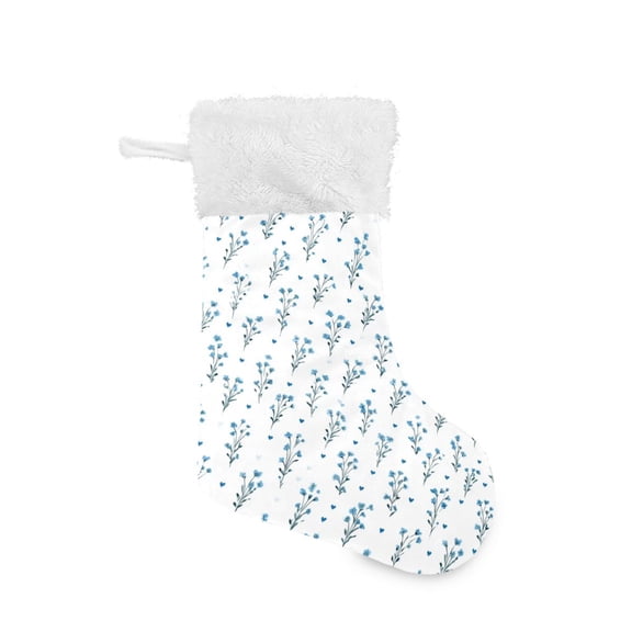 Christmas Stocking with Hanging Loop for Family Holiday Ornament Small Blue Flowers Pattern