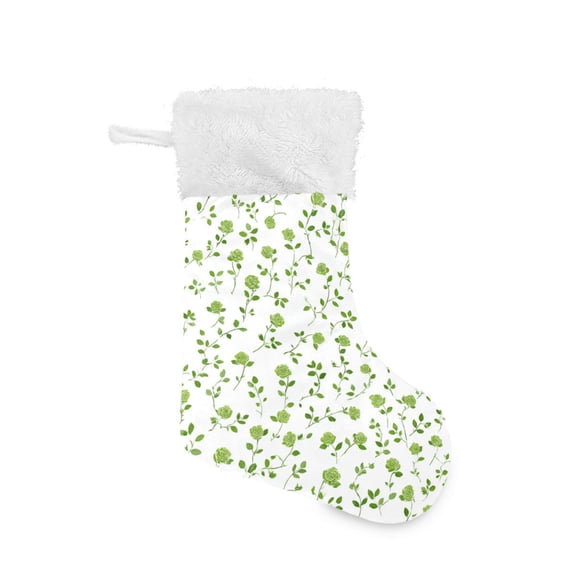 Christmas Stocking with Hanging Loop for Family Holiday Ornament Small Green Rose Pattern