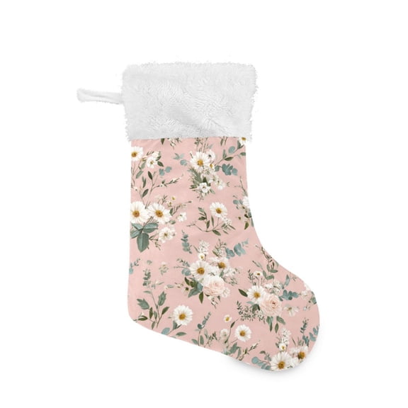 Christmas Stocking with Hanging Loop for Family Holiday Ornament Small White and Pink Flowers