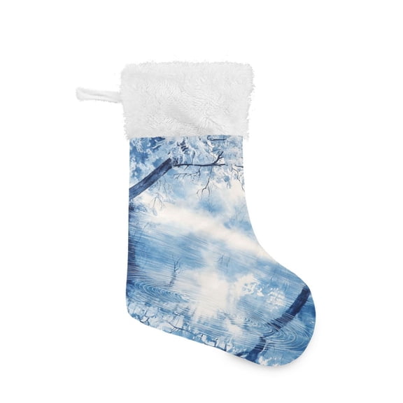 Christmas Stocking with Hanging Loop for Family Holiday Ornament Snow Covered Trees