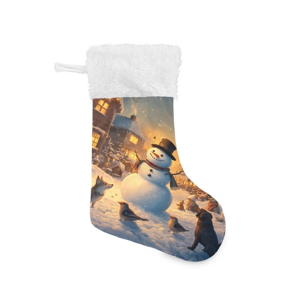 Christmas Stocking with Hanging Loop for Family Holiday Ornament Snowman and Animals