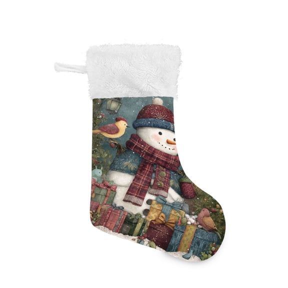 Christmas Stocking with Hanging Loop for Family Holiday Ornament Snowman and Gift Box