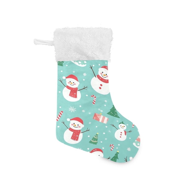 Christmas Stocking with Hanging Loop for Family Holiday Ornament Snowmen and Candy Canes