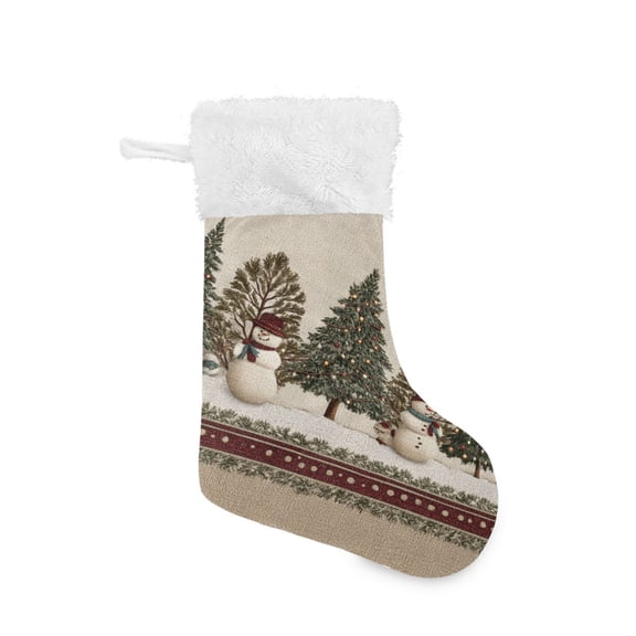 Christmas Stocking with Hanging Loop for Family Holiday Ornament Snowmen and Deer in The Forest