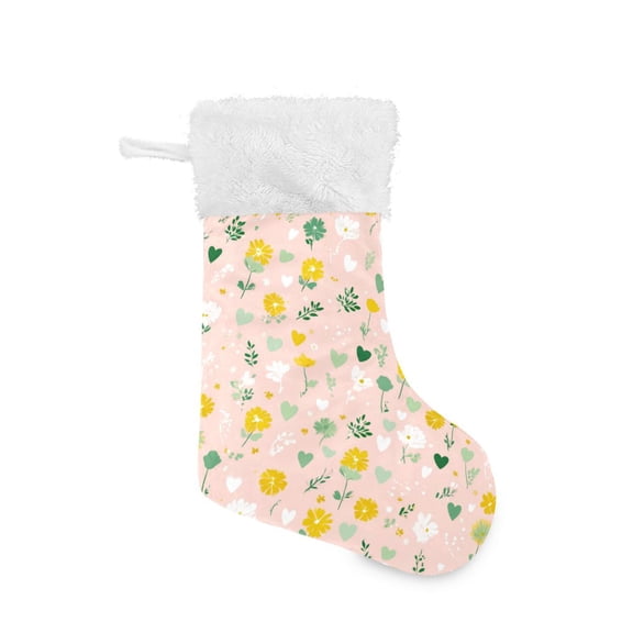 Christmas Stocking with Hanging Loop for Family Holiday Ornament Spring Flowers and Hearts Pattern