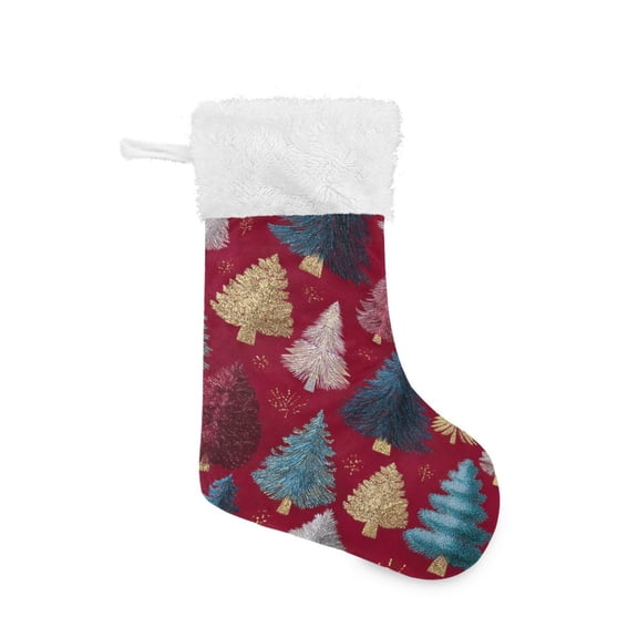 Christmas Stocking with Hanging Loop for Family Holiday Ornament Stylized Christmas Trees