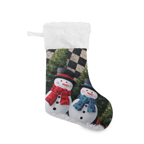 Christmas Stocking with Hanging Loop for Family Holiday Ornament Two Snowmen Pattern