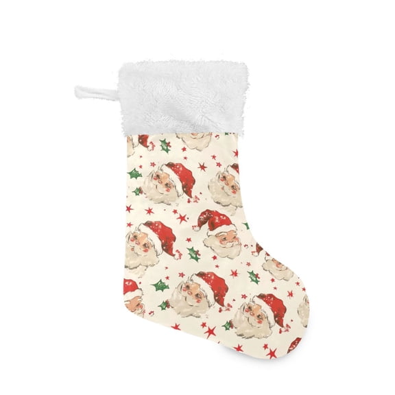 Christmas Stocking with Hanging Loop for Family Holiday Ornament Vintage Santa Claus Pattern