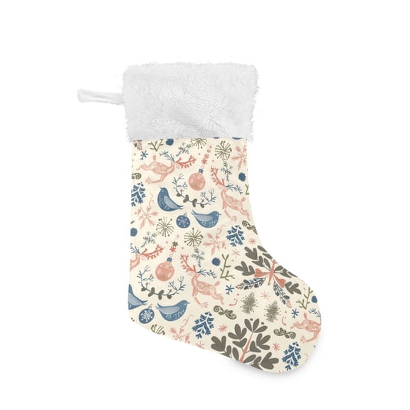 Christmas Stocking with Hanging Loop for Family Holiday Ornament Winter Deer Bird Ornament Pattern