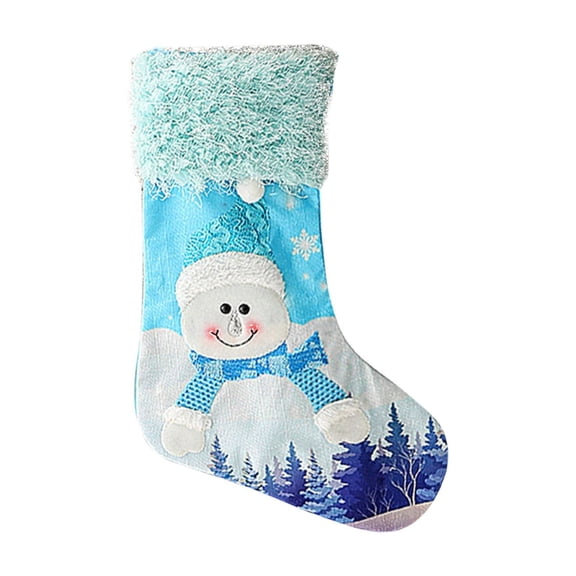 Christmas Stocking with Lights, 19 Inch Blue Snowman Gift Sock, Glowing Fabric Candy Bag for Tree, Wall, and Holiday Decorations
