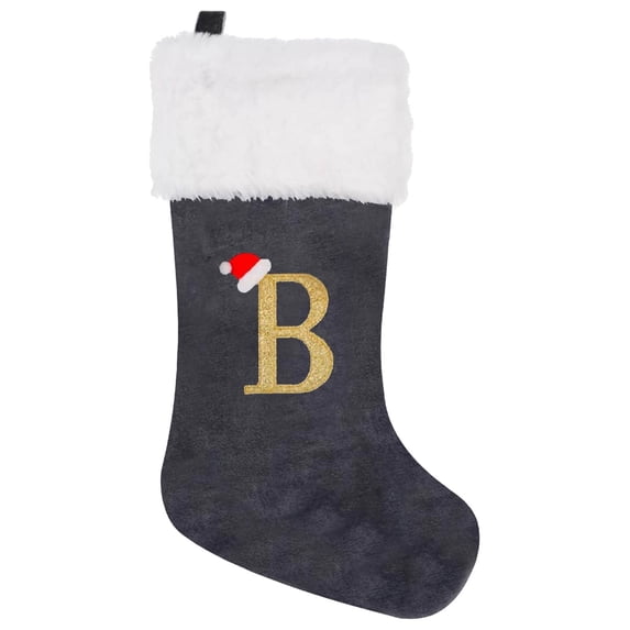 Christmas Stockings, 18.1 Inch Large Embroidered Stockings, Grey Cloth with White Soft Cuffs, Xmas Hanging Decorations Stocking for Xmas Tree Family Holiday Party Decor, Personalized Holiday