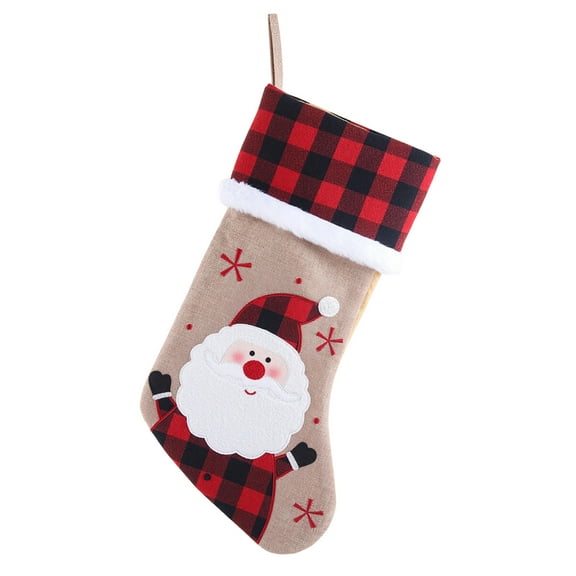 Christmas Stockings, 18.5Inch Christmas Stockings Burlap Plaid Xmas Hanging Stockings Holiday Christmas Decoration Gifts for Family, Christmas Tree Fireplace Family Party Decorations