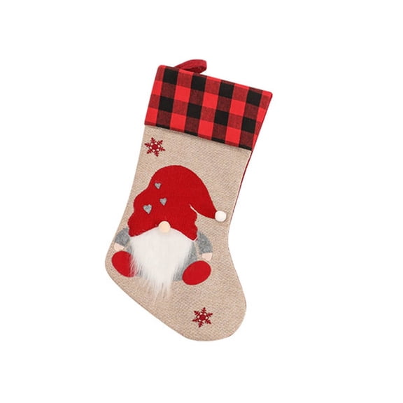 Christmas Stockings,18 Inch Gnomes Santa Christmas Stockings with Red and Black Burlap Plaid Christmas Decorations for Family Holiday Fireplace Hanging Christmas Party Decor