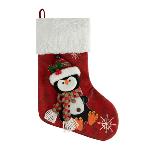Christmas Stockings 18 Inch Xmas Stockings with Snowflake Santa Snowman Reindeer Penguin Designs Plush Fur for Fireplace Stairs Hanging Christmas Home Decor