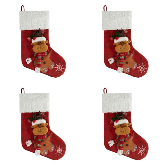 Christmas Stockings 18 Inch Xmas Stockings with Snowflake Santa Snowman Reindeer Penguin Designs Plush for Fireplace Stairs Hanging Christmas Home Decor