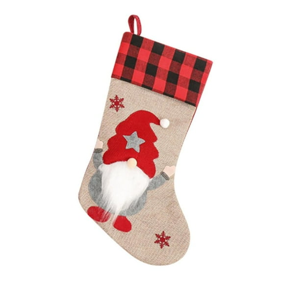 Christmas Stockings, 18 Inches Burlap Buffalo Plaid Stockings with Sweden Gnomes Family Christmas Stocking for Xmas Home Decor, Christmas Decorations