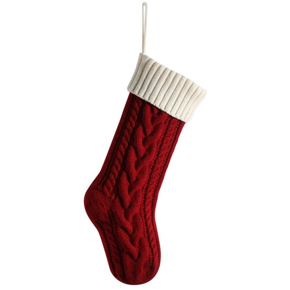 Christmas Stockings 18 Inches Classic Cable Knitted Socks Fireplace Hanging Stockings Family Holiday Party Xmas Decoration Sock 1 PC Dark Red One Size