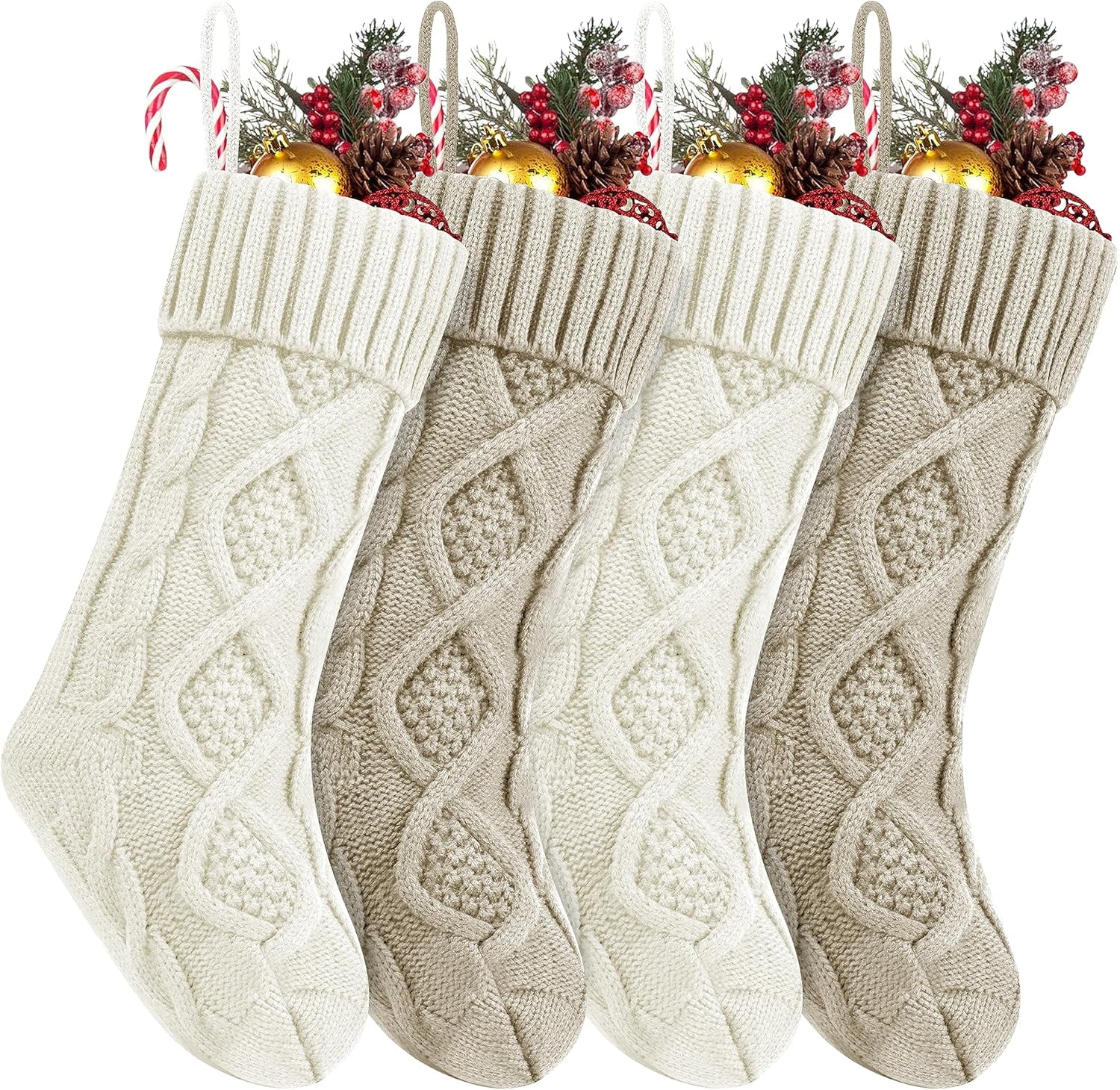 Ivory White 18'' Cable Knitted Christmas Stockings, Set of 4