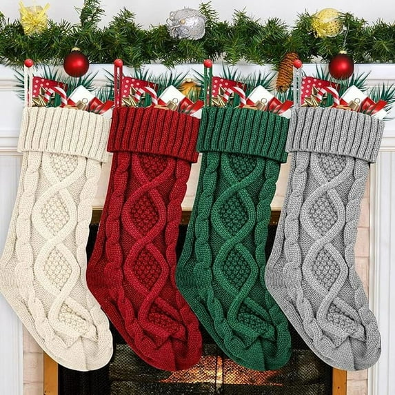 Vorkoi Christmas Stockings, 18 Inches Large Size Twist Knitted Stockings Gifts for Xmas Family Holiday Party Decorations