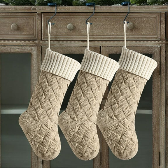 Christmas Stockings,18" Knit Christmas Stockings,Xmas Hanging Stockings,Knit Patterns Fireplace Stockings,Rustic Hanging Xmas Stockings Farmhouse Boho Knitted Stocking Decorations for Holiday