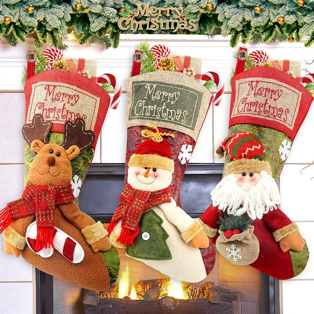 Christmas Stockings 18" Large Fireplace Hanging Christmas Stockings Decorations Santa, Snowman