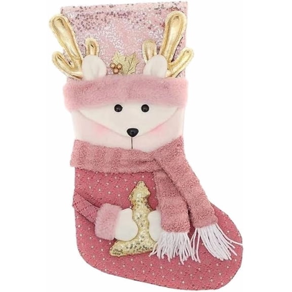 Christmas Stockings, 18” Large Super Soft Knitted Xmas Stocking for Kids,Holiday and Family Stocking for Fireplace Christmas Holiday Party Decoration (Pink Reindeer)
