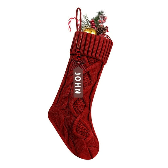 Christmas Stockings, 18inch Large Personalized Cable Knitted Xmas Hanging Stocking Decorations with Name Tags for Holiday Christmas Party Family Decor (Wine Red)